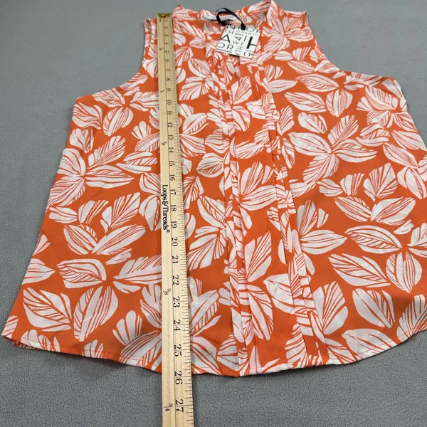 NWT 41 HAWTHORN Top Womens L Orange Sleeveless White Leaf Print Pleated Blouse - Image 5