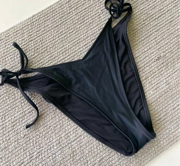 Aerie Black Tie Side Cheekiest Fit V Cut High Leg Bikini Bottom Size Medium - Image 3