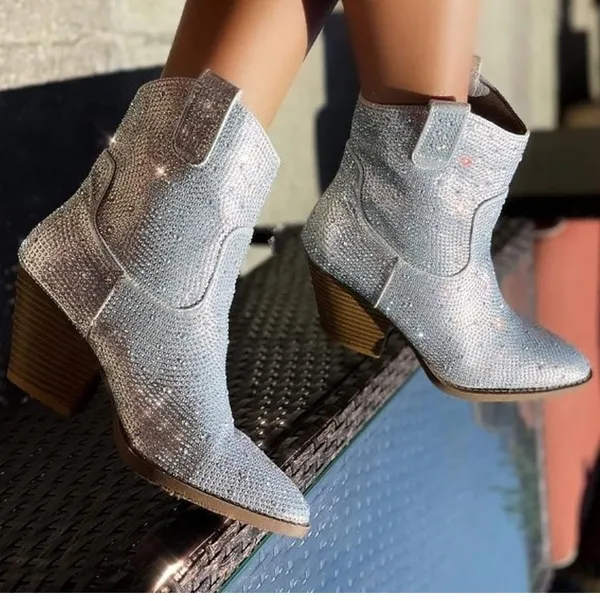 Rhinestone cowboy boots Silver Size 7.5 - Image 3