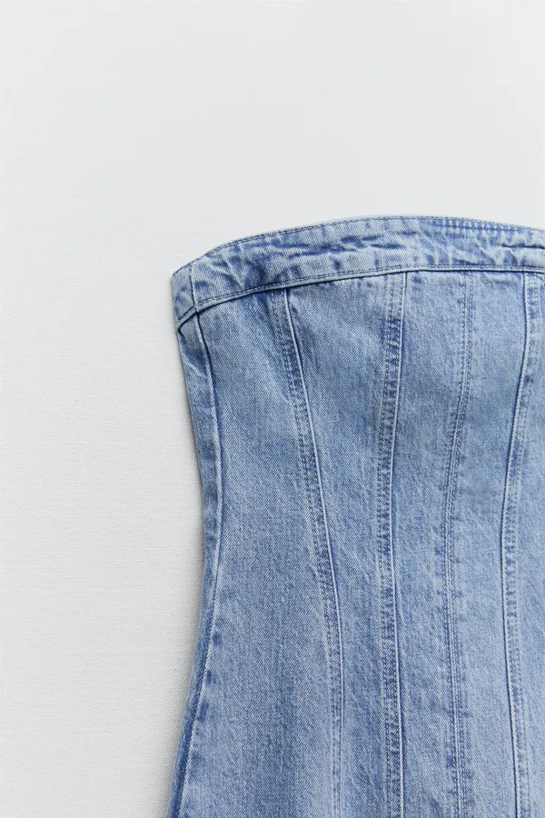 ZARA Mini Denim Dress Bandau Sleevless Blogger Casual Summer - Image 12