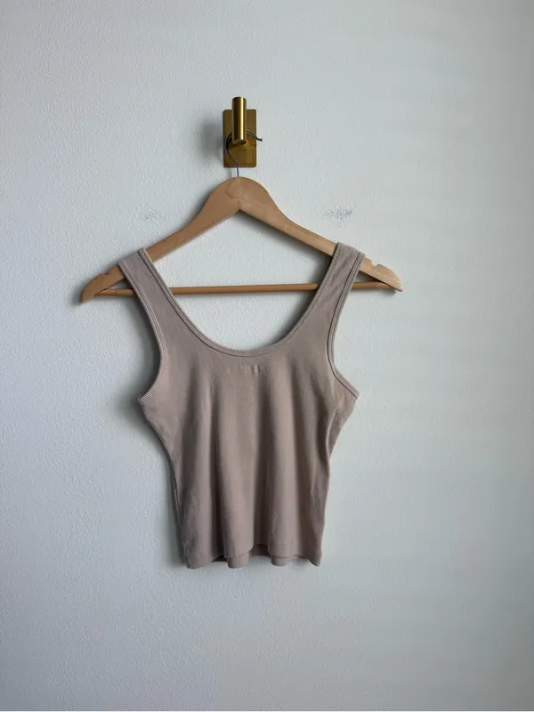 Abercrombie & Fitch Soft A&F Rib Henley Tank Top Beige XS - Image 6