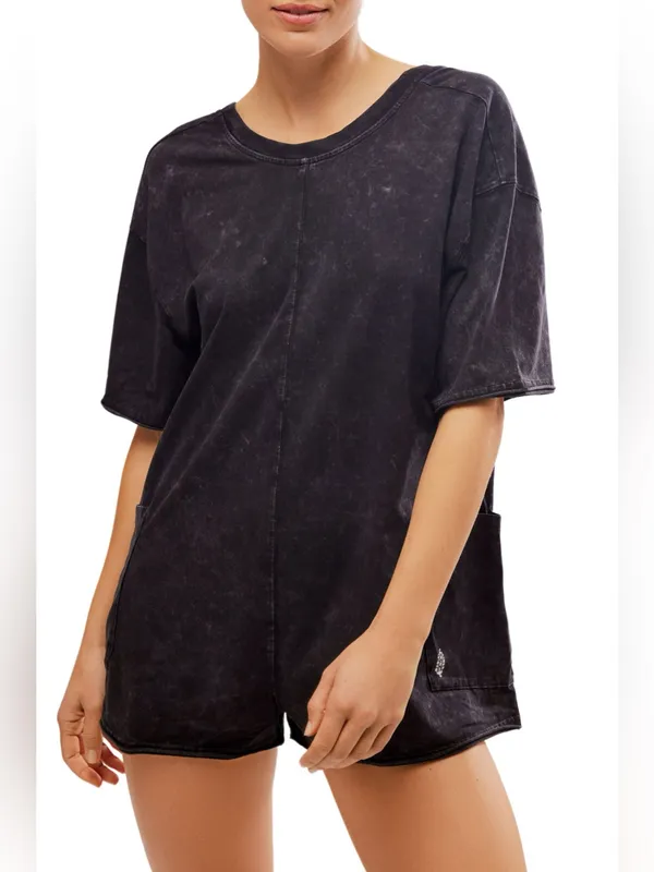 NEW Free People FP Movement Hot Shot Tee Romper – Washed Black | Size - XS - Image 9
