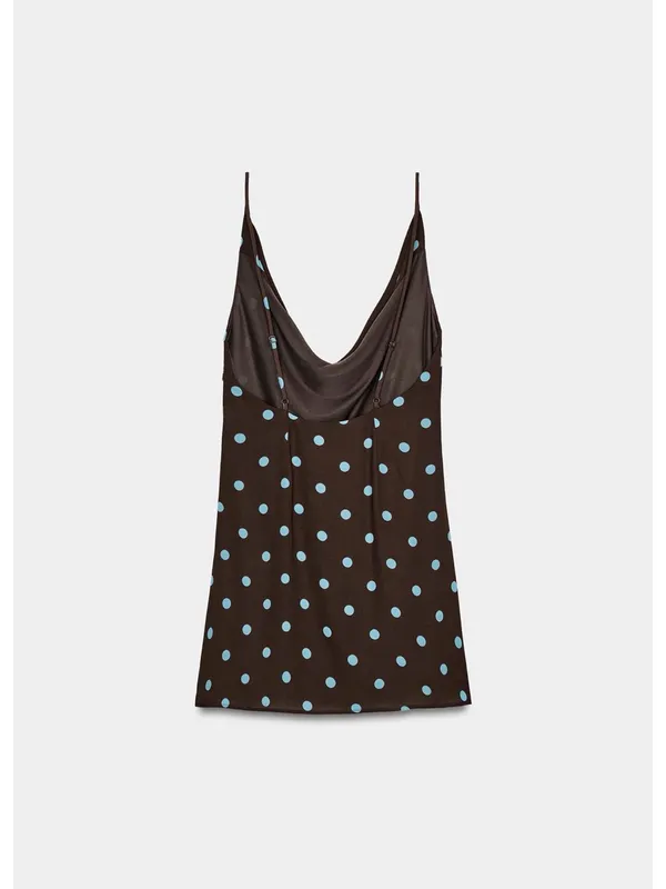 Zara Brown Mini Dress with Blue Polka Dots - Image 7