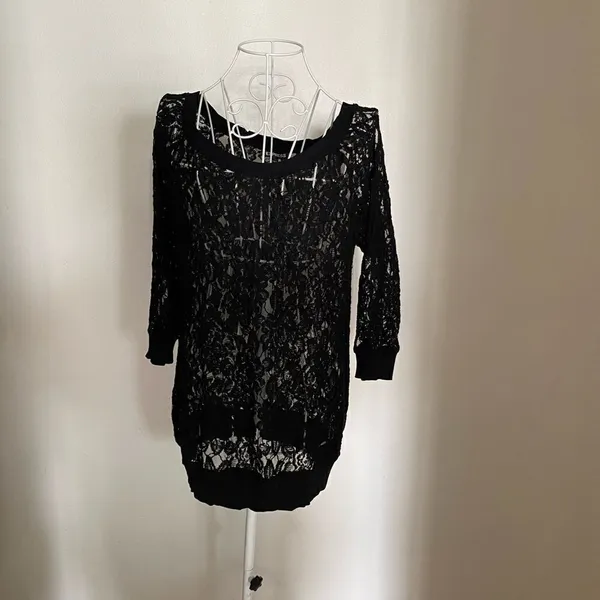 Express Black Lace Long Sleeve Top  Size Small - Image 2
