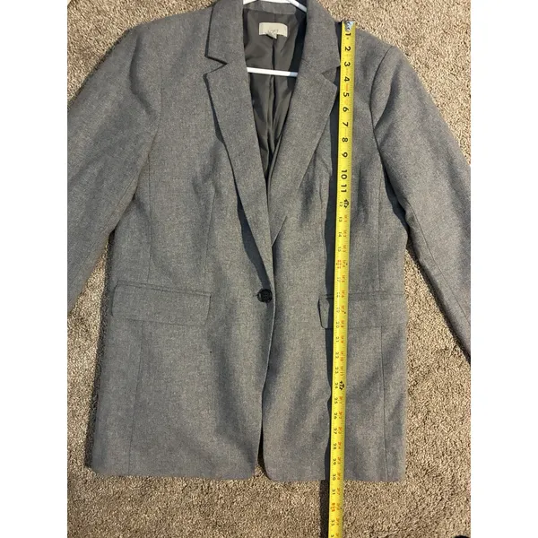 Ann Taylor LOFT Wool Blend Gray 1 Button Blazer Women Size 12 Career Jacket Long - Image 6
