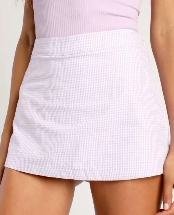 Free People Big Dreams Skort skirt/shorts gingham lavender purple & white - Image 4