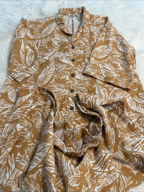 Madewell Women's Button-Front Leaf Print Midi Dress in Mustard size S - Image 7