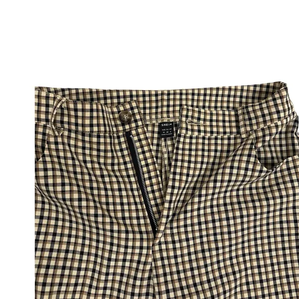 SHEIN Retro Brown Plaid High Rise Checkered Wide Leg Loose Pants Size Women's 6 - Image 5