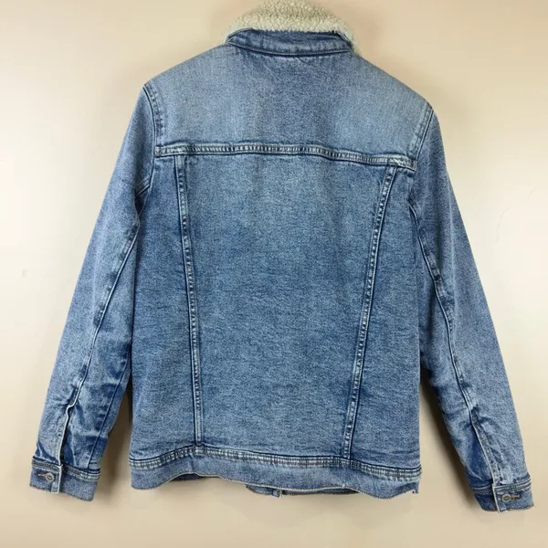Hollister Women’s Size M Blue Denim Jacket Faux Shearling Lined - Image 7