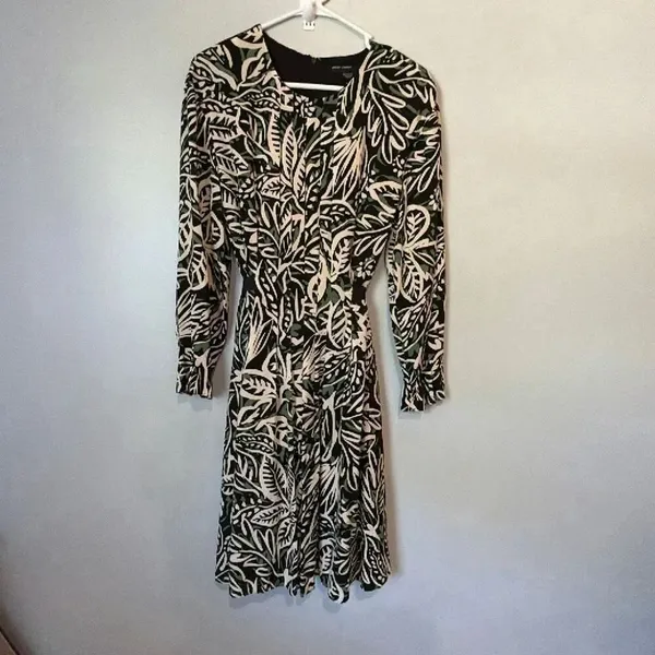 Maggy London Long Sleeve Knee Length Leaf Print Abstract Print Dress Sz 12 #900 - Image 3