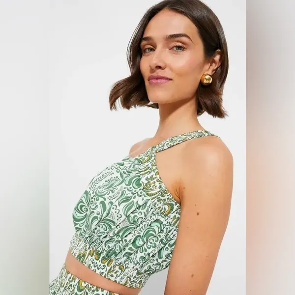 Hyacinth House Gina One Shoulder Crop Top Green Floral Cotton NWT Size S - Image 11