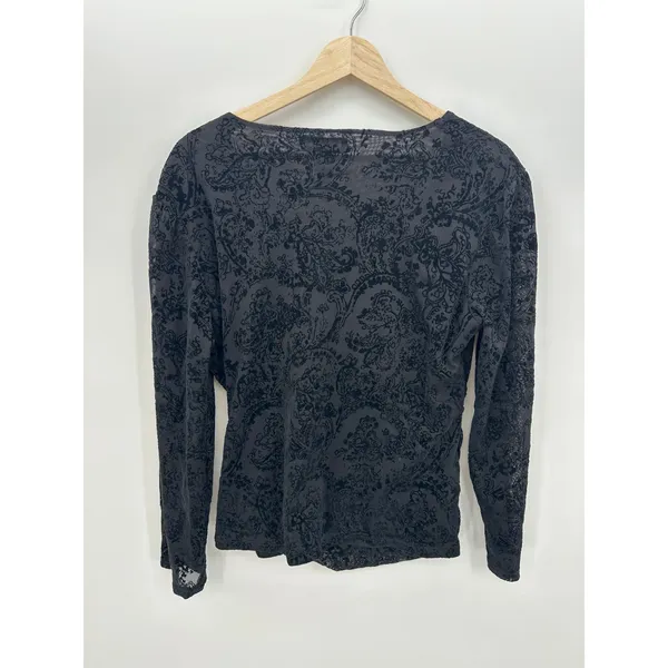 Nine West Womens Black Babydoll‎ Top Size XL Velvet Burnout Goth Fairy Witchy - Image 2
