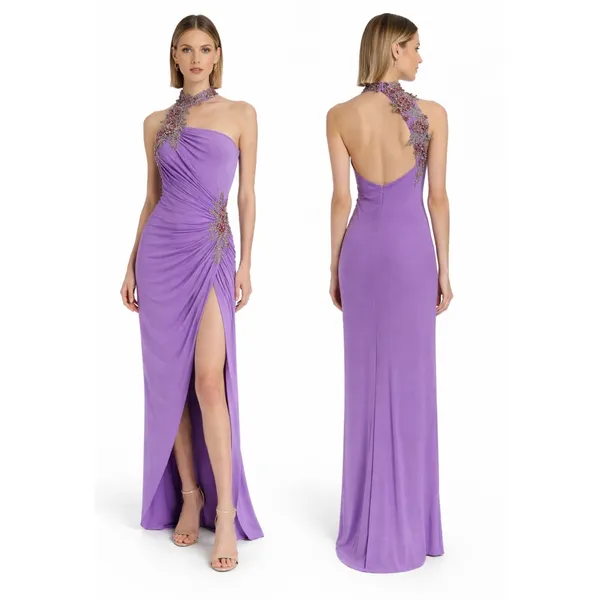 NWT Ieena for Mac Duggal 2227 Lilac Lavender One-Shoulder‎ Beaded Gown Sz 2 - Image 12