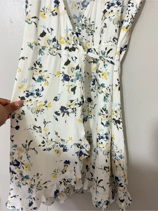 Abercrombie & Fitch Floral Faux Wrap Mini Dress XS White Blue Cottagecore - Image 8