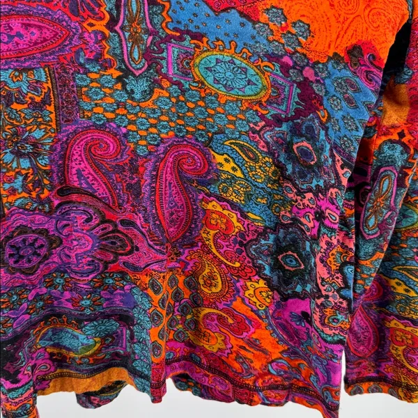Chico's Colorful Paisley Women's Blouse beaded M/8 v-neck boho casual sequin - Image 6