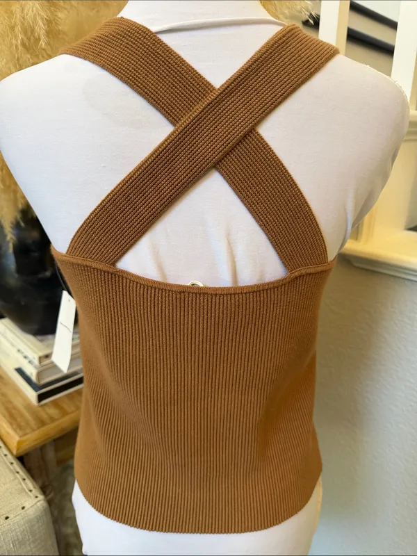 Abercrombie & Fitch Brown Ribbed Crisscross Back Tank Top Size XXL - Image 4