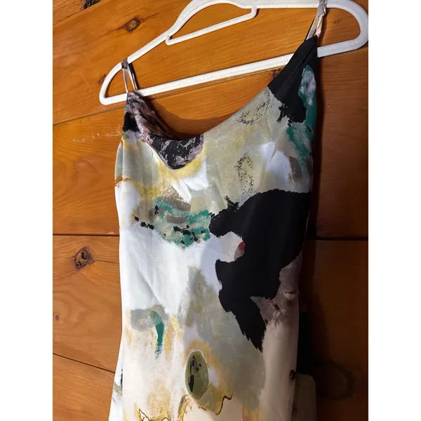 NWT Lulus Inspired Aura White Multi Abstract Print Cowl Midi Dress Gala Size S - Image 5