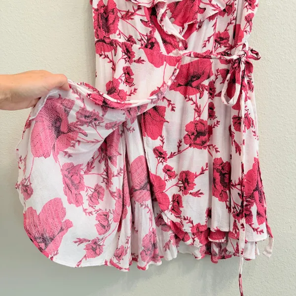 Free People French Quarter Wrap Mini Dress Cream Combo XS Floral Ruffle - Image 6