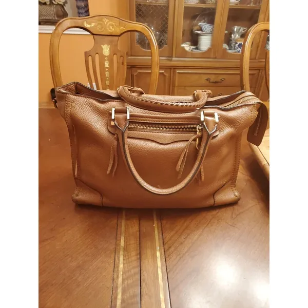 Rebecca Minkoff BROWN Soft Leather Pocket Zipper Top Handles Shoulder Bag - Image 7
