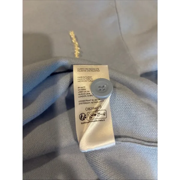 Maeve Anthropologie The Elliot Light Blue Pearl Embellished Knit Polo Top Sz SM - Image 4
