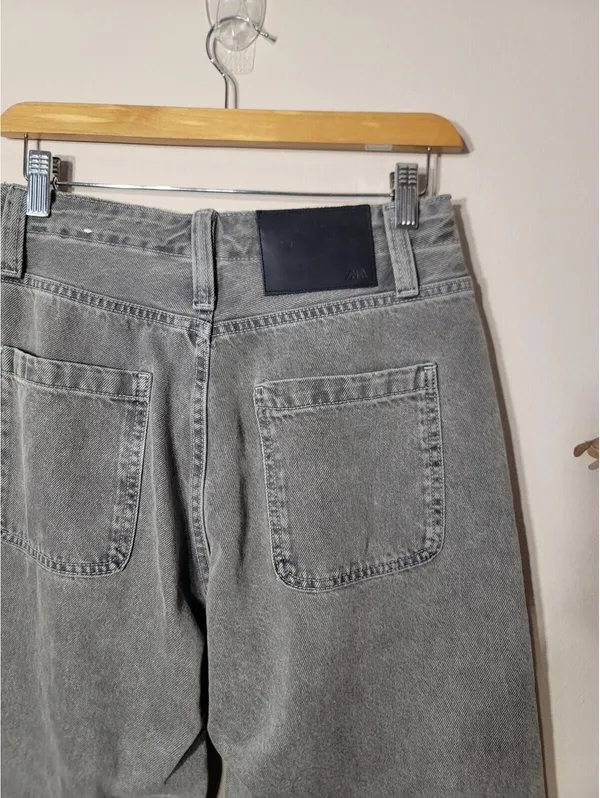 Zara Y2K Gray Wide Leg Tie-Waist Jeans Streetwear Sz 28 - Image 5