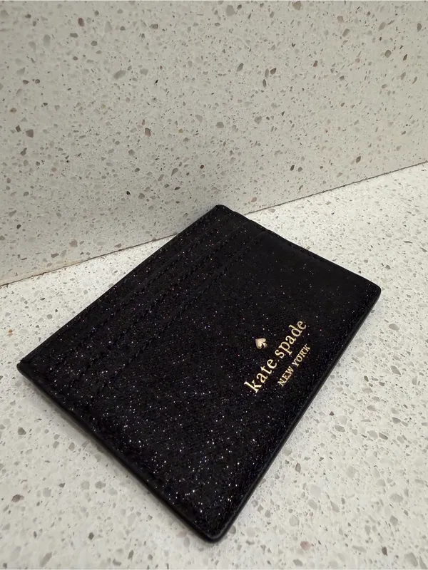 Kate Spade New York Black Glittery Cardholder Small Wallet Black Glitter EUC - Image 3