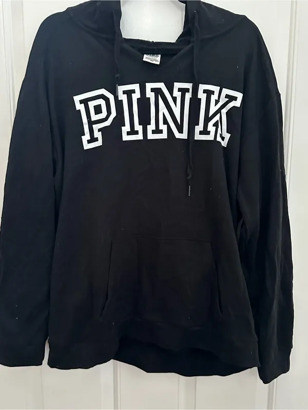 PINK Victoria's Secret Black Logo Hoodie Sweater size L - Image 5