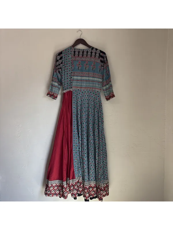 SOCH Womens Anarkali Kurta Dress Medium Blue Maroon Block Embellished Pocket - Image 5