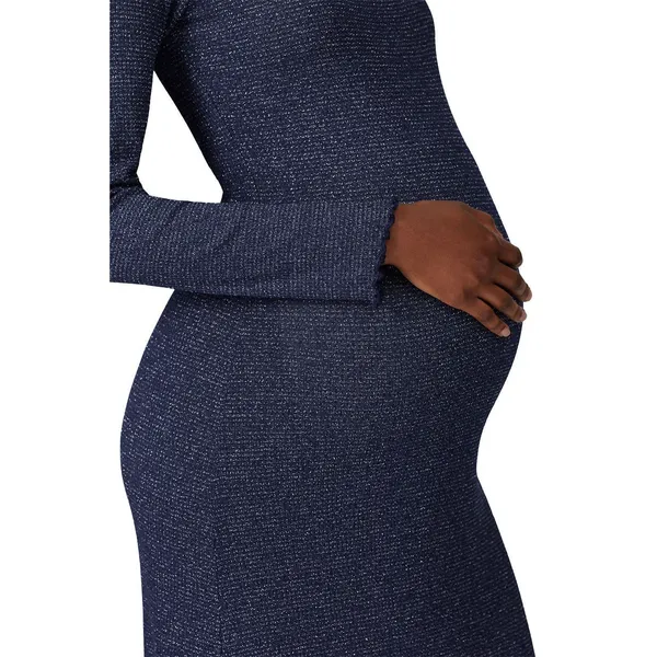 Rachel Pally Navy Metallic Ribbed Mara Maternity Long Sleeve Midi Dress Size S - Image 7