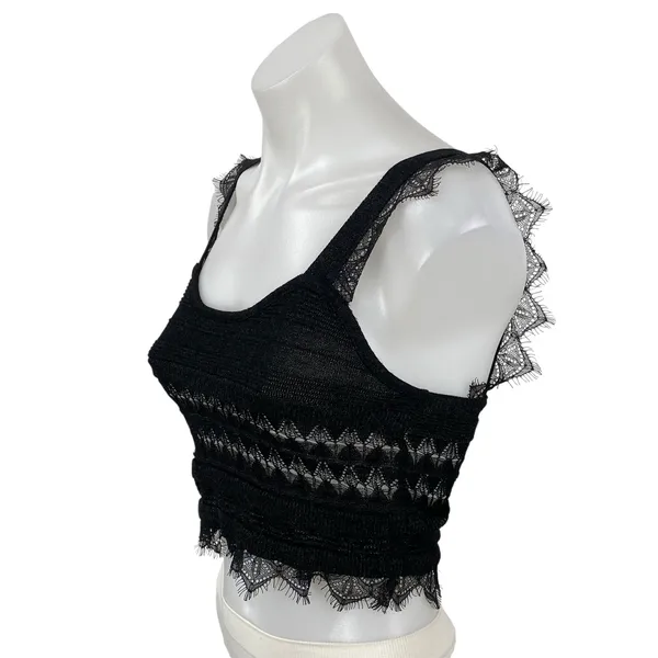 Zara Women's Black Floral Lace Fringe Knit Cami Camisole Tank Crop Top Size S - Image 2