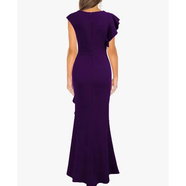 WOOSEA Womens Purple Ruffle Split Bodycon Mermaid Evening Cocktail Dress Size L - Image 2