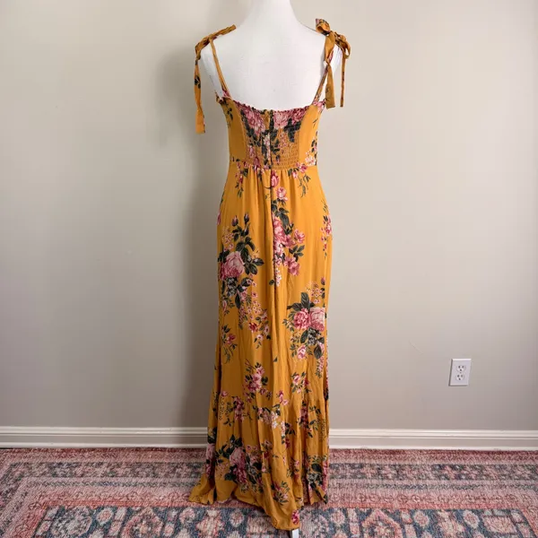 Reformation Jasen Dress Anjelica Yellow Floral Tie Strap Maxi Dress Size 6 - Image 5