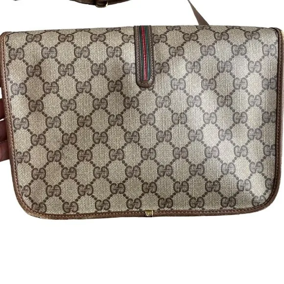 Vintage Gucci Shoulder Bag Flap Closure Classic‎ Brown Monogram - Image 3