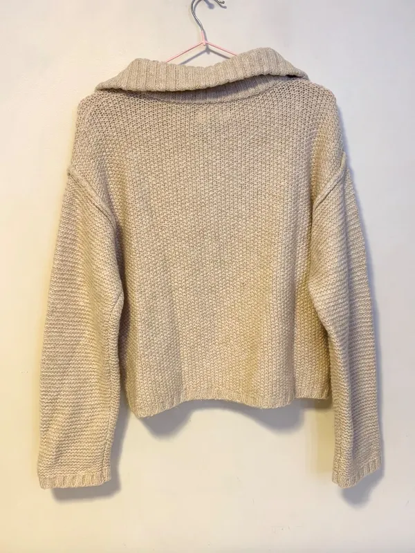 Universal Threads Pullover Quarter Zip Chunky Knit Sweater Cream Beige Womens XS - Image 2
