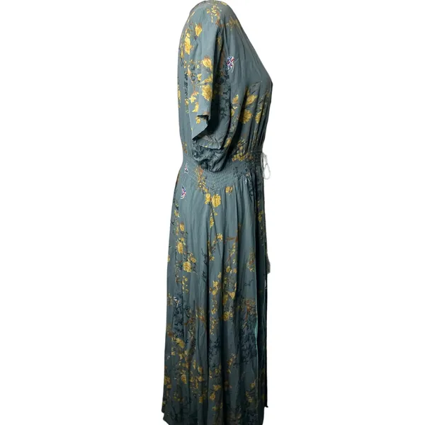 Gray Mustard Floral Button-Front Drawstring Maxi Dress Size XL - Image 2