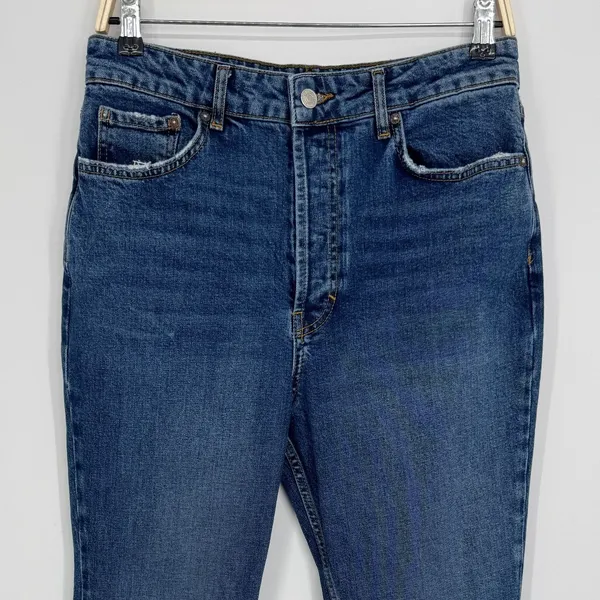 Free People Emmy Split Hem Boot Cut Jeans Size 31 Blue High Rise Raw Hem Boho - Image 5