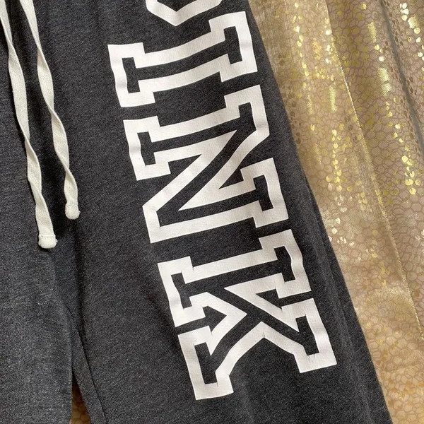 PINK Victorias Secret dark gray/black/white logo comfy sweatpants, size S GUC - Image 2