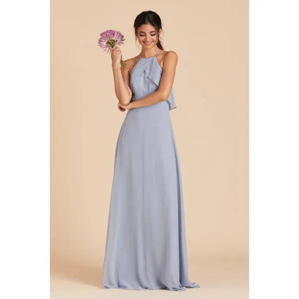 NWT Womens Size Small Birdy Grey Blue Jules Chiffon Ruffle Accent Maxi Dress - Image 4