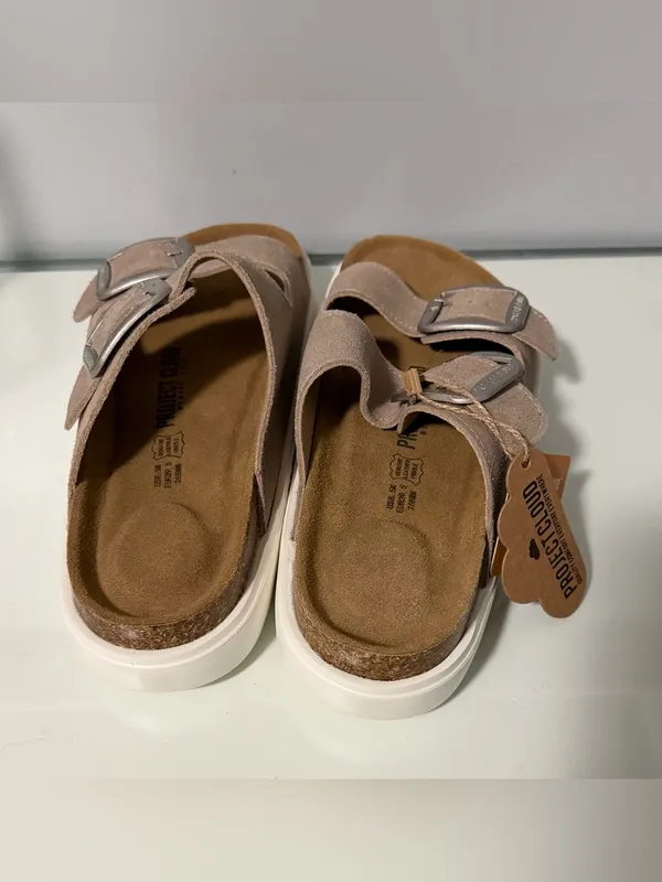 Double-Buckle Slide Sandals in Taupe with Cushioned Footbed - Image 7