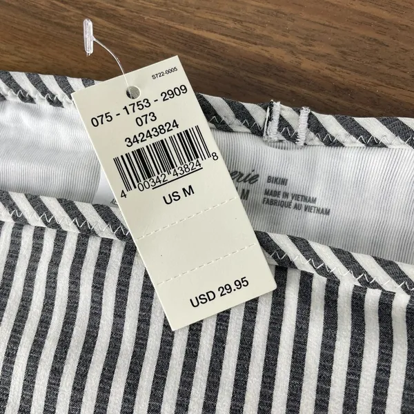 Aerie Bikini Bottom Women M Black White Stripe Gingham Ruffle Full Coverage NWT - Image 3