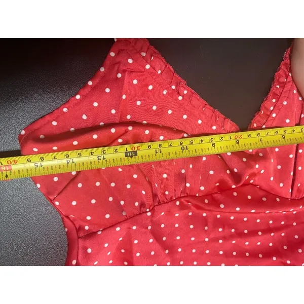 Japna Slip Dress Sz M Babydoll Red Pink Polka Dot Valentines Coquette 90s Style - Image 12