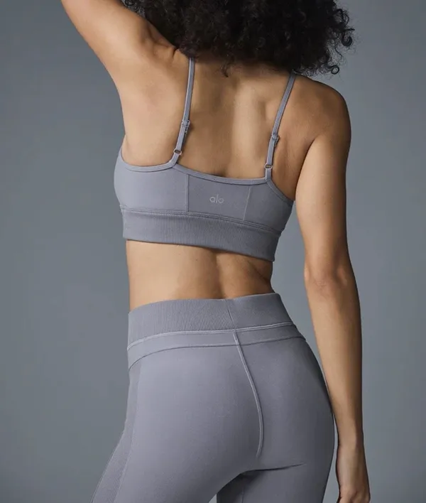 Alo Yoga Alosoft Head Start Sports Bra Fog Gray Size Small Yoga Running - Image 2