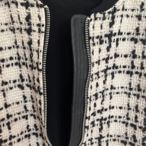 Abercrombie & Fitch Women Tweed‎ Bomber Jacket Wool Blend Black Cream Large L - Image 9