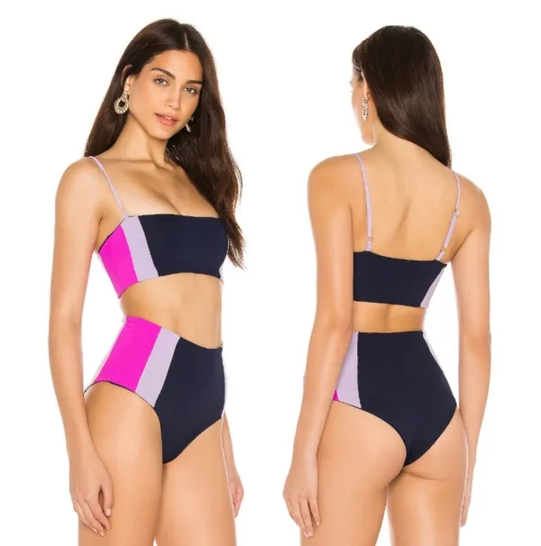 L*Space Rebel Top Portia Girl Bottom Bikini SET Midnight Lilac Hot Pink Medium - Image 2