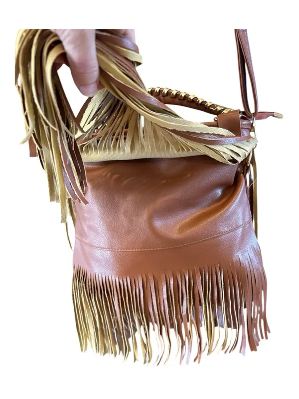 Brown and Gold Fringe Crossbody Bag - Stylish Women’s Shoulder Bag - Image 4