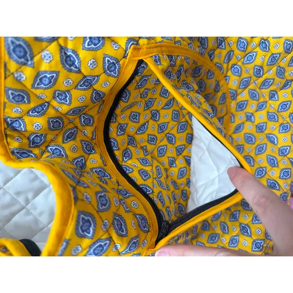Yellow Blue Floral Paisley Block Print French Provincial Provence Tote 14.5x20 - Image 4