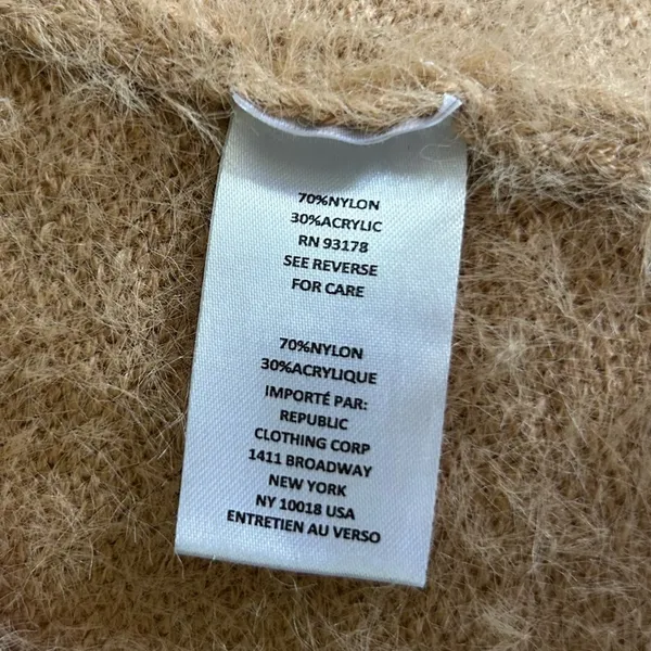 Tahari Camel Fuzzy Long Sleeve‎ Oversized V Neck Button Front Cardigan Sweater - Image 6