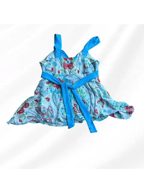 No Boundaries Y2K Baby Blue Babydoll Chiffon Tankini Top Medium Paisley Tie Back 2000s Fairy - Image 2