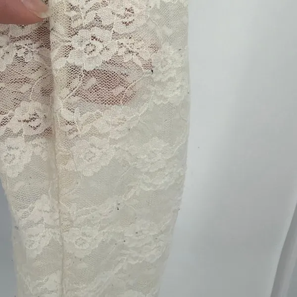 Y2K Sheer Lace Crop Top Sz XL Cream Festival Coquette Long Sleeve Fairy Grunge - Image 8