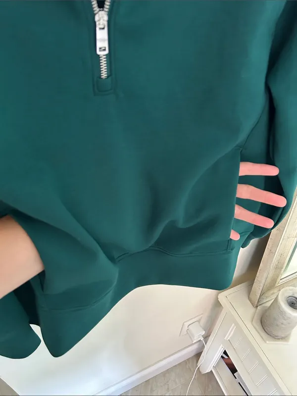 Abercrombie YPB NeoKNIT softstream quarter zip Emerald green S oversized - Image 7